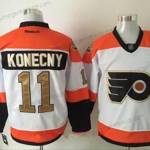 Herren Philadelphia Flyers #11 Travis Konecny 50Th Strickerei NHL 2016-17 Reebok Hockey Trikots – Weiß Gold