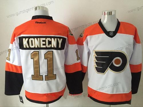 Herren Philadelphia Flyers #11 Travis Konecny 50Th Strickerei NHL 2016-17 Reebok Hockey Trikots – Weiß Gold