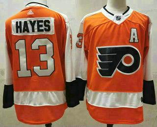 Herren Philadelphia Flyers #13 Kevin Hayes Strickerei NHL Trikots – Orange Weiß