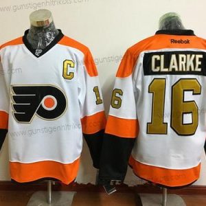 Herren Philadelphia Flyers #16 Bobby Clarke 50Th Strickerei NHL 2016-17 Reebok Hockey Trikots – Weiß Gold