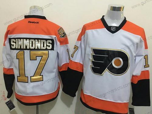 Herren Philadelphia Flyers #17 Wayne Simmonds 50Th Jahrestag Strickerei NHL Reebok Hockey Trikots – Weiß Gold