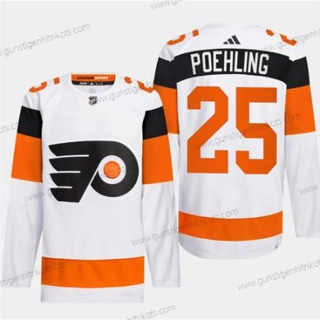 Herren Philadelphia Flyers #25 Ryan Poehling 2024 Stadium Series Strickerei Trikots – Weiß