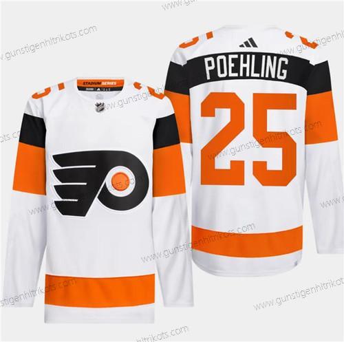 Herren Philadelphia Flyers #25 Ryan Poehling 2024 Stadium Series Strickerei Trikots – Weiß