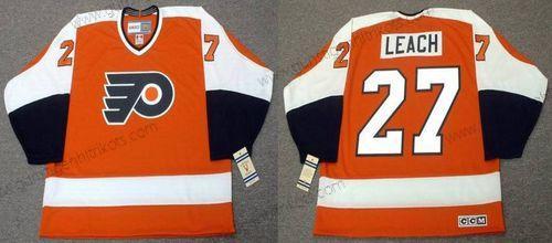 Herren Philadelphia Flyers #27 Reggie Leach 1974 CCM Vintage Auswärtstrikots Hockey Trikots – Orange Weiß Schwarz