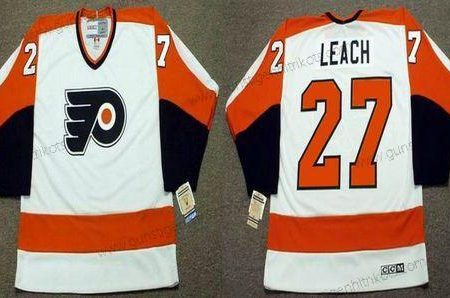 Herren Philadelphia Flyers #27 Reggie Leach 1974 CCM Vintage Heimtrikots NHL Trikots – Orange Weiß Schwarz