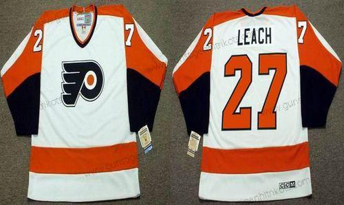 Herren Philadelphia Flyers #27 Reggie Leach 1974 CCM Vintage Heimtrikots NHL Trikots – Orange Weiß Schwarz