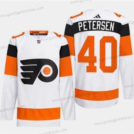 Herren Philadelphia Flyers #40 Cal Petersen 2024 Stadium Series Strickerei Trikots – Weiß