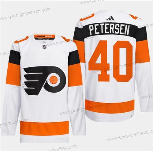 Herren Philadelphia Flyers #40 Cal Petersen 2024 Stadium Series Strickerei Trikots – Weiß