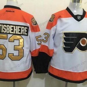 Herren Philadelphia Flyers #53 Shayne Gostisbehere 50Th Jahrestag Strickerei NHL Reebok Hockey Trikots – Weiß Gold