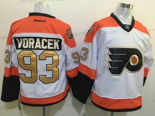 Herren Philadelphia Flyers #93 Jakub Voracek 50Th Jahrestag Strickerei NHL Reebok Hockey Trikots – Weiß Gold