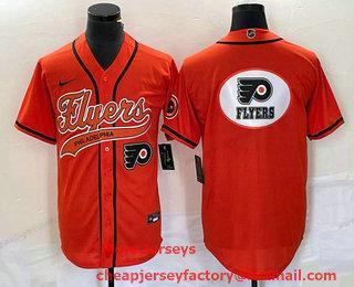 Herren Philadelphia Flyers Team Big Logo Cool Base Strickerei Baseball Trikots – Orange