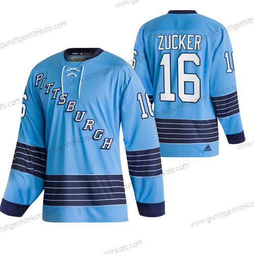 Herren Pittsburgh Penguins #16 Jason Zucker 2022 Klassischs Strickerei Trikots – Blau