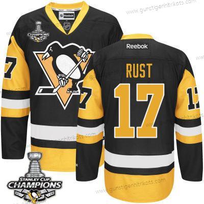 Herren Pittsburgh Penguins #17 Bryan Rust Ausweichtrikot Trikots 2017 Stanley Cup Champions Patch – Schwarz