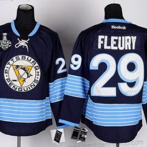 Herren Pittsburgh Penguins #29 Marc-Andre Fleury Ausweichtrikot 2017 Stanley Cup NHL Finals Patch Trikots – Marineblau Blau