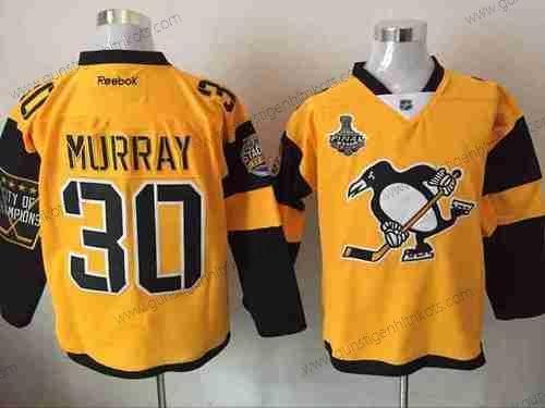 Herren Pittsburgh Penguins #30 Matt Murray Stadium Series 2017 Stanley Cup Finals Patch Strickerei NHL Reebok Hockey Trikots – Gelb