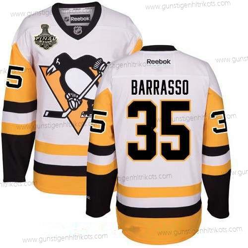 Herren Pittsburgh Penguins #35 Tom Barrasso Ausweichtrikot 2017 Stanley Cup Finals Patch Strickerei NHL Reebok Hockey Trikots – Weiß