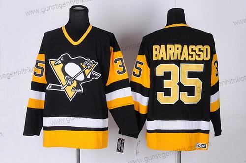 Herren Pittsburgh Penguins #35 Tom Barrasso Retro CCM Trikots – Schwarz