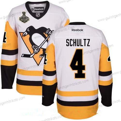 Herren Pittsburgh Penguins #4 Justin Schultz Ausweichtrikot 2017 Stanley Cup Finals Patch Strickerei NHL Reebok Hockey Trikots – Weiß