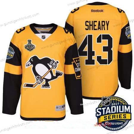 Herren Pittsburgh Penguins #43 Conor Sheary Stadium Series 2017 Stanley Cup Finals Patch Strickerei NHL Reebok Hockey Trikots – Gelb