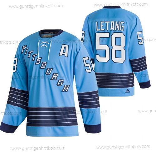 Herren Pittsburgh Penguins #58 Kris Letang 2022 Klassischs Strickerei Trikots – Blau