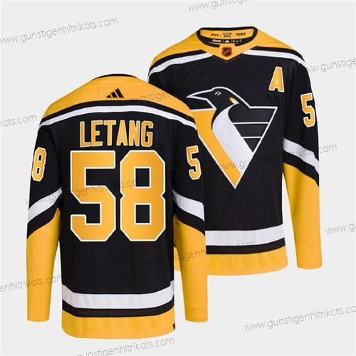 Herren Pittsburgh Penguins #58 Kris Letang 2022 Rückseite Retro Strickerei Trikots – Schwarz