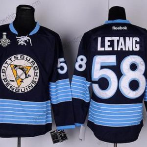 Herren Pittsburgh Penguins #58 Kris Letang Ausweichtrikot 2017 Stanley Cup NHL Finals Patch Trikots – Marineblau Blau