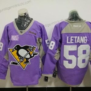 Herren Pittsburgh Penguins #58 Kris Letang Hockey Bekämpft Krebs Praxis Strickerei NHL Reebok Hockey Trikots – Lila Rosa