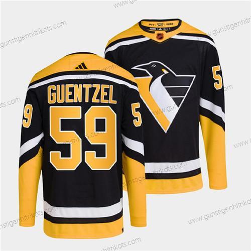 Herren Pittsburgh Penguins #59 Jake Guentzel 2022 Rückseite Retro Strickerei Trikots – Schwarz