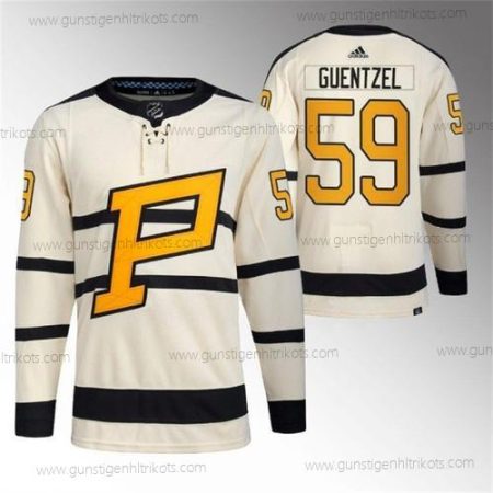 Herren Pittsburgh Penguins #59 Jake Guentzel 2023 Winter Klassisch Strickerei Trikots – Creme