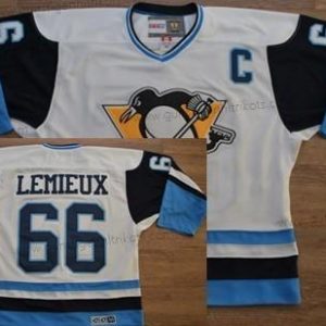 Herren Pittsburgh Penguins #66 Mario Lemieux 1972 With Retro CCM Trikots – Weiß Blau