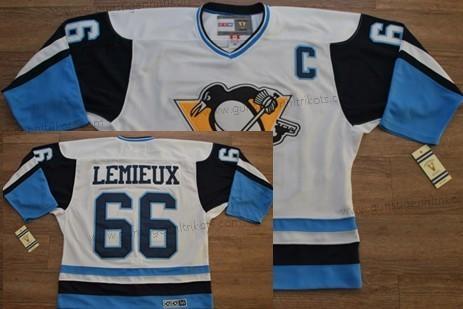 Herren Pittsburgh Penguins #66 Mario Lemieux 1972 With Retro CCM Trikots – Weiß Blau