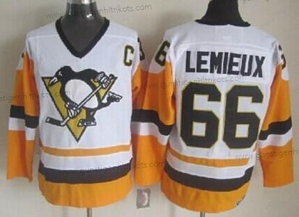 Herren Pittsburgh Penguins #66 Mario Lemieux 1972 With Retro CCM Trikots – Weiß Gelb