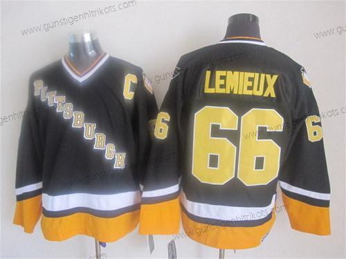 Herren Pittsburgh Penguins #66 Mario Lemieux 1993 Retro CCM Trikots – Schwarz