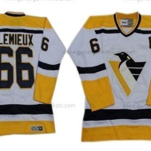 Herren Pittsburgh Penguins #66 Mario Lemieux 1993 With Retro CCM Trikots – Weiß Gelb