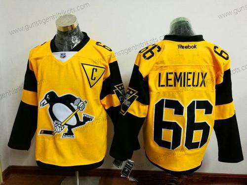 Herren Pittsburgh Penguins #66 Mario Lemieux 2017 Stadium Series Strickerei NHL Reebok Hockey Trikots – Gelb