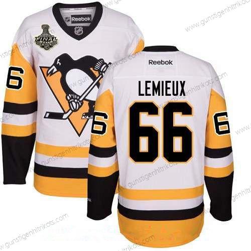 Herren Pittsburgh Penguins #66 Mario Lemieux Ausweichtrikot 2017 Stanley Cup Finals Patch Strickerei NHL Reebok Hockey Trikots – Weiß