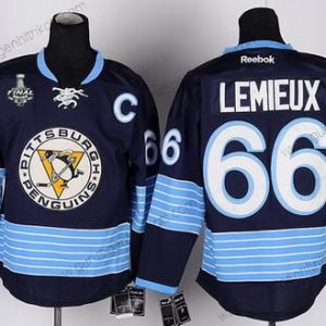 Herren Pittsburgh Penguins #66 Mario Lemieux Retired Ausweichtrikot 2017 Stanley Cup NHL Finals C Patch Trikots – Marineblau Blau