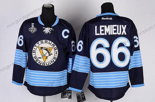 Herren Pittsburgh Penguins #66 Mario Lemieux Retired Ausweichtrikot 2017 Stanley Cup NHL Finals C Patch Trikots – Marineblau Blau