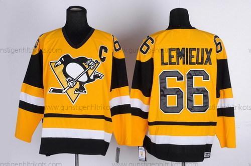 Herren Pittsburgh Penguins #66 Mario Lemieux Retro CCM Trikots – Gelb