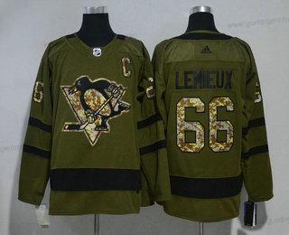 Herren Pittsburgh Penguins #66 Mario Lemieux Salute to Service 2017-2018 Hockey Strickerei NHL Trikots – Grün