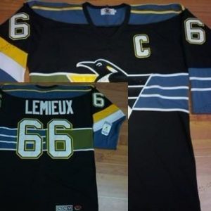 Herren Pittsburgh Penguins #66 Mario Lemieux With Retro CCM Trikots – Schwarz Blau