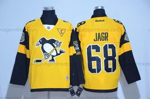 Herren Pittsburgh Penguins #68 Jaromir Jagr 2017 Stadium Series Strickerei NHL Reebok Hockey Trikots – Gelb