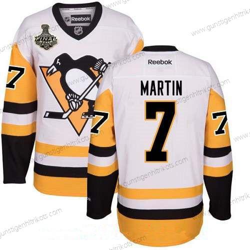 Herren Pittsburgh Penguins #7 Paul Martin Ausweichtrikot 2017 Stanley Cup Finals Patch Strickerei NHL Reebok Hockey Trikots – Weiß