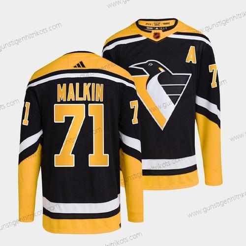 Herren Pittsburgh Penguins #71 Evgeni Malkin 2022-23 Rückseite Retro Strickerei Trikots – Schwarz