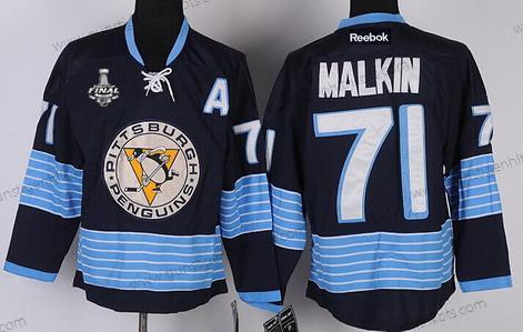 Herren Pittsburgh Penguins #71 Evgeni Malkin Ausweichtrikot 2017 Stanley Cup NHL Finals A Patch Trikots – Marineblau Blau