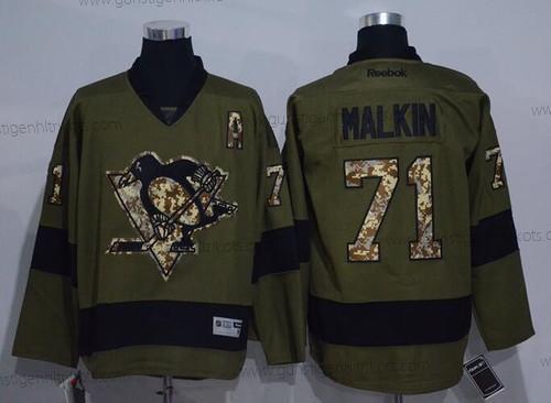 Herren Pittsburgh Penguins #71 Evgeni Malkin Salute to Service Strickerei NHL Reebok Hockey Trikots – Grün