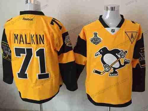 Herren Pittsburgh Penguins #71 Evgeni Malkin Stadium Series 2017 Stanley Cup Finals Patch Strickerei NHL Reebok Hockey Trikots – Gelb