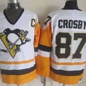 Herren Pittsburgh Penguins #87 Sidney Crosby 1972 With Retro CCM Trikots – Weiß Gelb