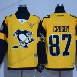 Herren Pittsburgh Penguins #87 Sidney Crosby 2017 Stadium Series Strickerei NHL Reebok Hockey Trikots – Gelb