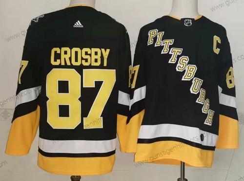 Herren Pittsburgh Penguins #87 Sidney Crosby 2021-2022 Strickerei Trikots – Schwarz